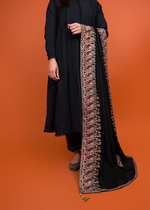 SHK-646-MOTIF BLACK SHAWL