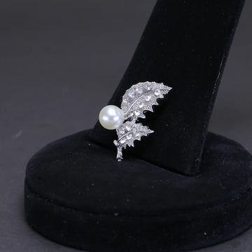 Zaywer| White Pearl Leaf silver Coating Scarf Pin 489 - Zaywer