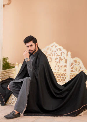 Pure Black Wool Shawl - Deenaar
