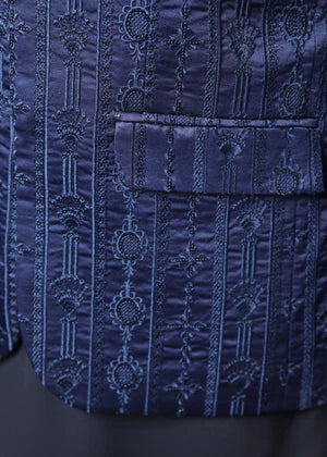 Blue Embroided Prince Coat on Blue - Abdullah Amin By Muraqsh
