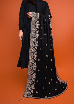 SHK-628-BOOTI BLACK SHAWL