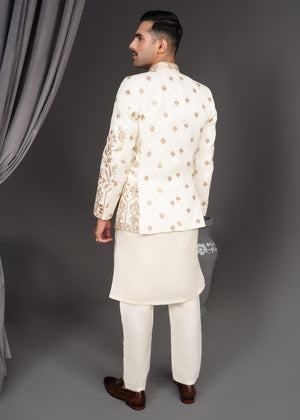 Dress Designers Ivory & Golden EMB Prince Coat