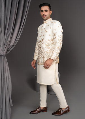 Dress Designers Ivory & Golden EMB Prince Coat