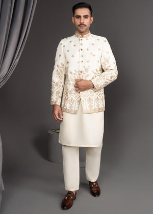 Dress Designers Ivory & Golden EMB Prince Coat
