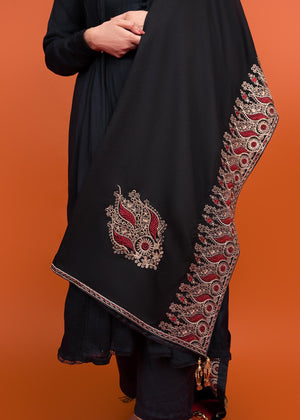 SHK-646-MOTIF BLACK SHAWL