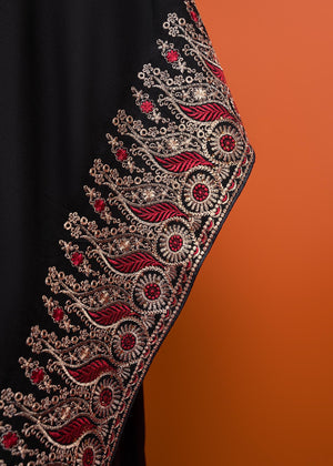 SHK-646-MOTIF BLACK SHAWL