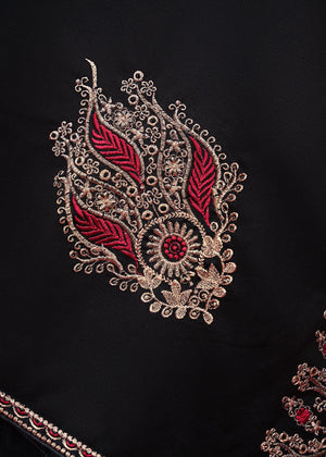 SHK-646-MOTIF BLACK SHAWL