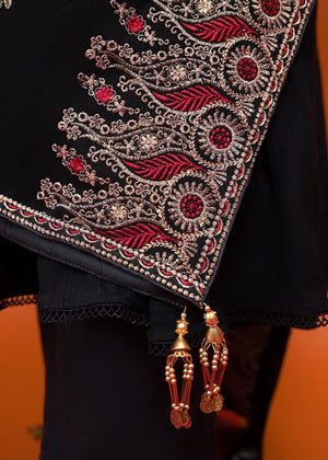 SHK-646-MOTIF BLACK SHAWL