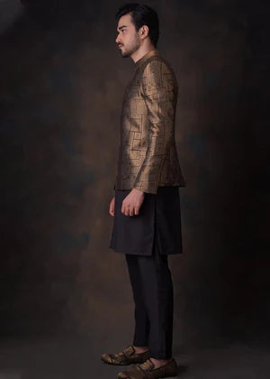 Baroque Black and Gold Prince coat - House Of Arsalan Iqbal