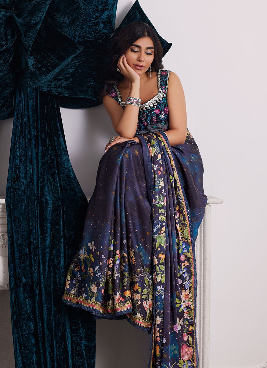 Farah Talib Aziz | Velvets The After Party | ALIXIA CHARMEUSE SAREE WITH VELVET BLOUSE