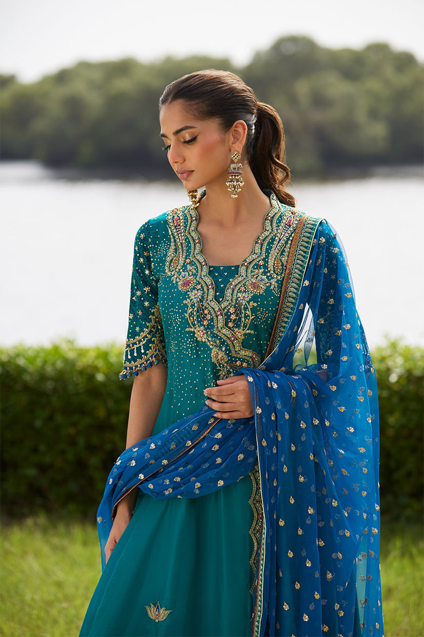 Farah Talib Aziz | Mayna Festive Luxe Pret | Empress Emerald Kalidaar And Dupatta