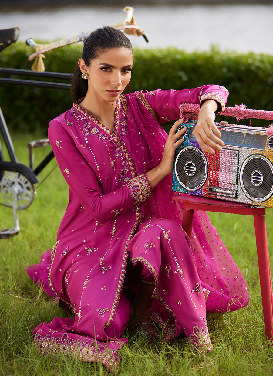 Farah Talib Aziz | Mayna Festive Luxe Pret | Mirage Magenta Shirt And Dupatta