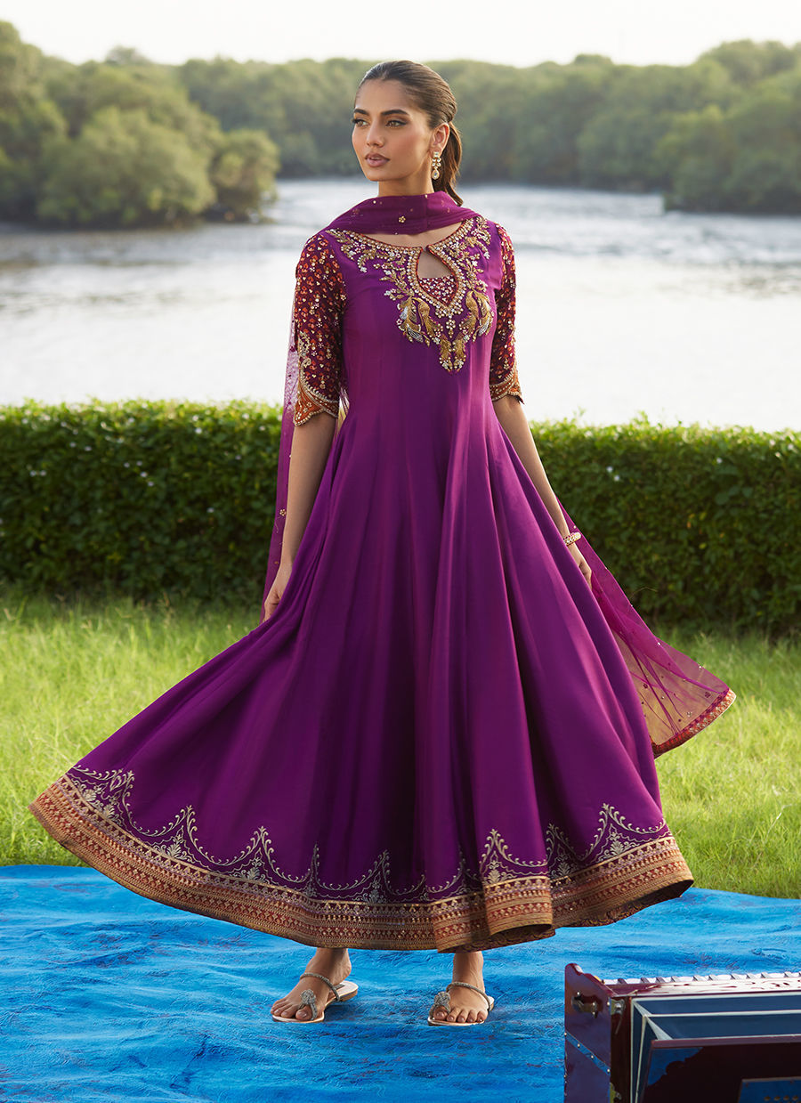 Farah Talib Aziz | Mayna Festive Luxe Pret | Pehil Purple And Dupatta Kalidaar