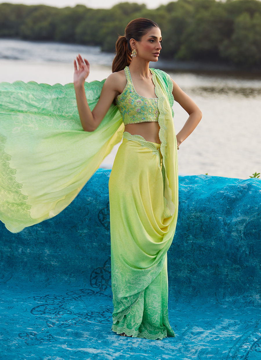 Farah Talib Aziz | Mayna Festive Luxe Pret | Celeste Ombre Saree