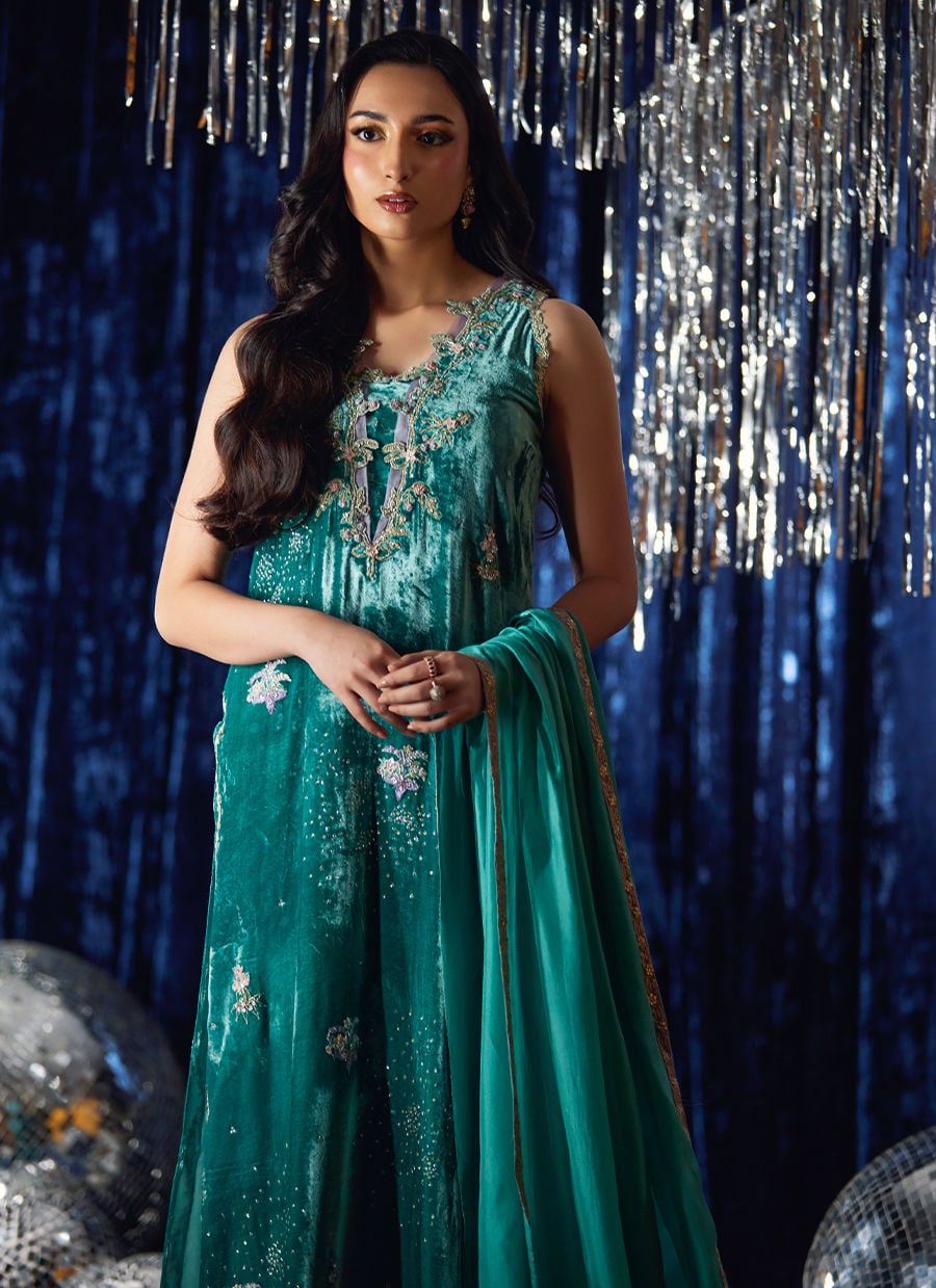 Farah Talib Aziz | Velvet Fete 4 | Ansy Aqua Shirt And Dupatta