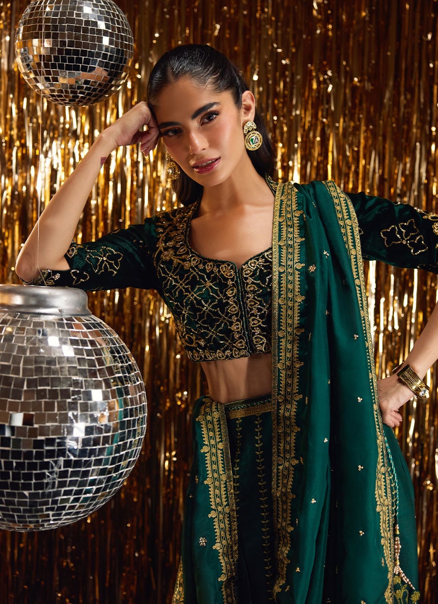 Farah Talib Aziz | Velvet Fete 4 | Sera Emerald Lehnga Choli