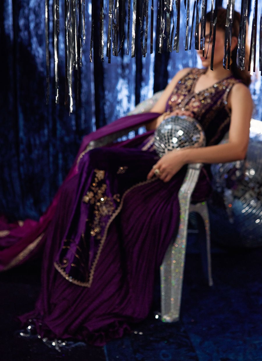 Farah Talib Aziz | Velvet Fete 4 | Amima Aubergine Shirt And Dupatta