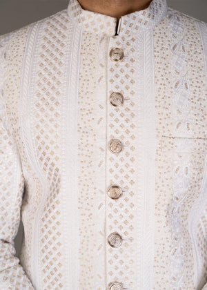 White And Golden Groom Sherwani DD001 - Dress Designers