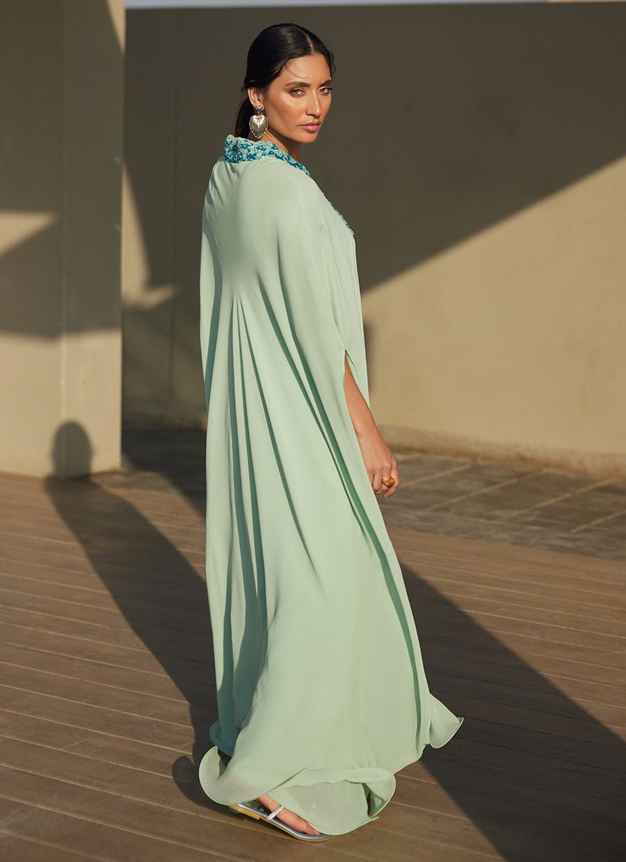Farah Talib Aziz | Laani The Kaftan Edit | Nika Iceblue Chiffon