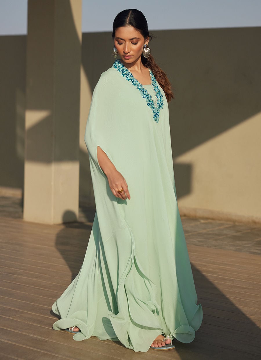 Farah Talib Aziz | Laani The Kaftan Edit | Nika Iceblue Chiffon