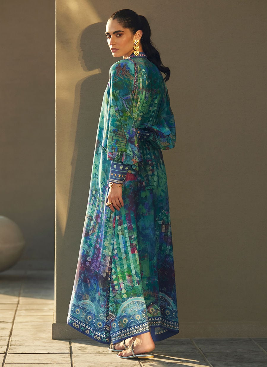 Farah Talib Aziz | Laani The Kaftan Edit | Tulum Blue Crepe