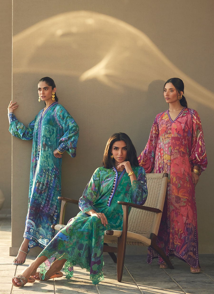 Farah Talib Aziz | Laani The Kaftan Edit | Tulum Blue Crepe