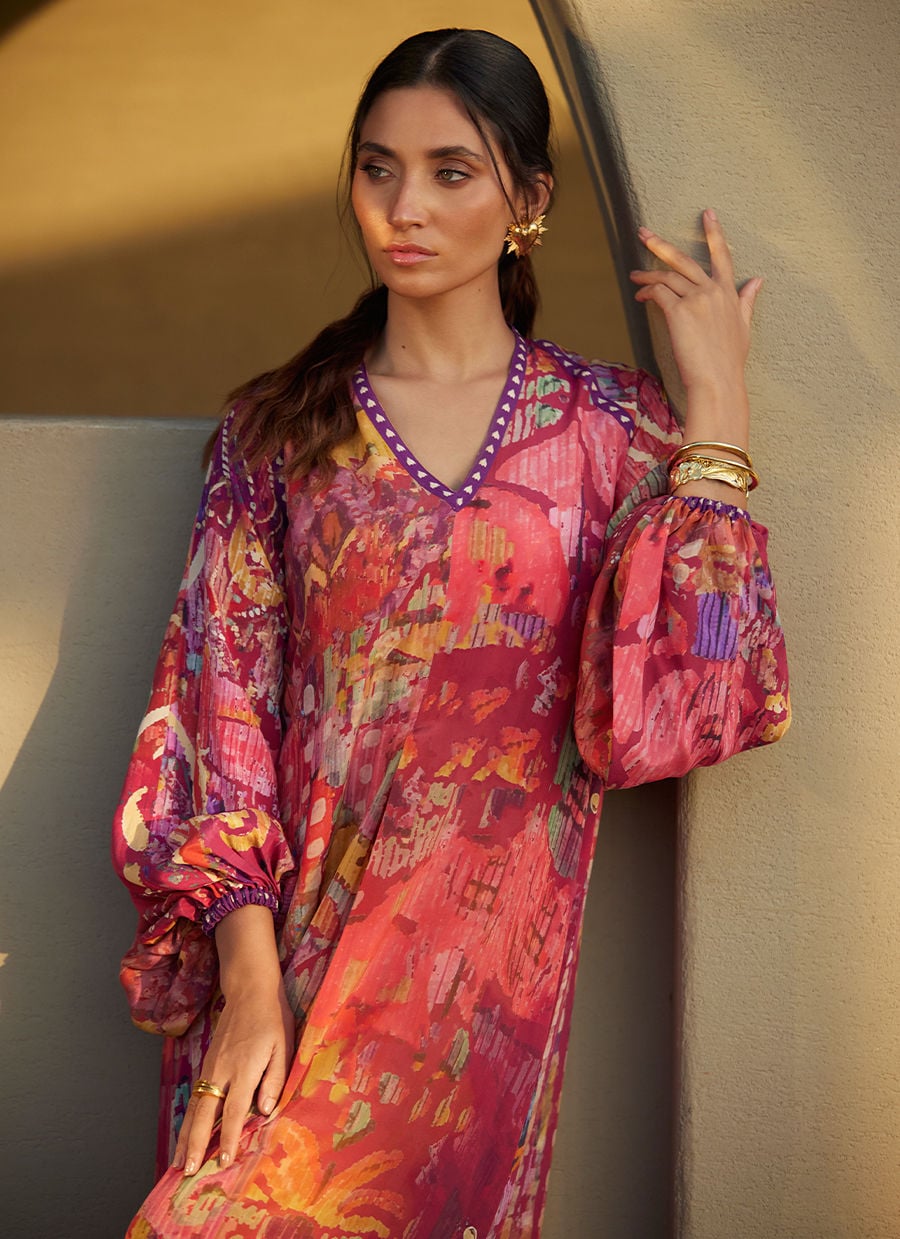 Farah Talib Aziz | Laani The Kaftan Edit | Mischa Magenta Crepe
