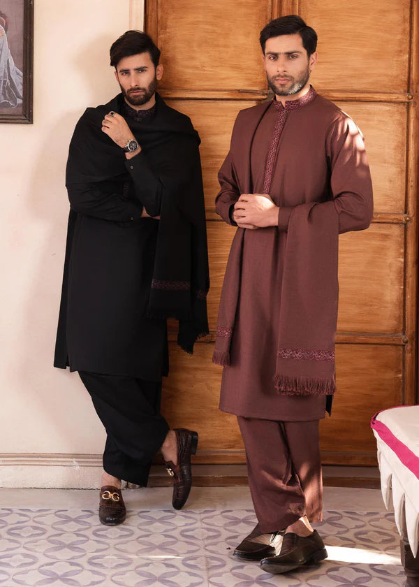Regular Fit Kurta Shalwar with Shawl - Black - 25 - Arshad Mens Wear