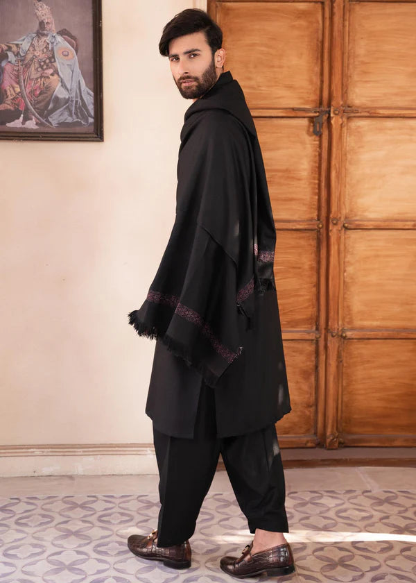 Regular Fit Kurta Shalwar with Shawl - Black - 25 - Arshad Mens Wear