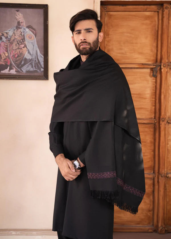 Regular Fit Kurta Shalwar with Shawl - Black - 25 - Arshad Mens Wear
