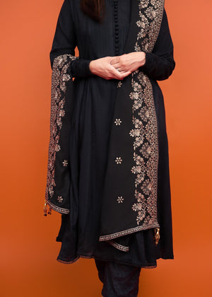 SHK-628-BOOTI BLACK SHAWL