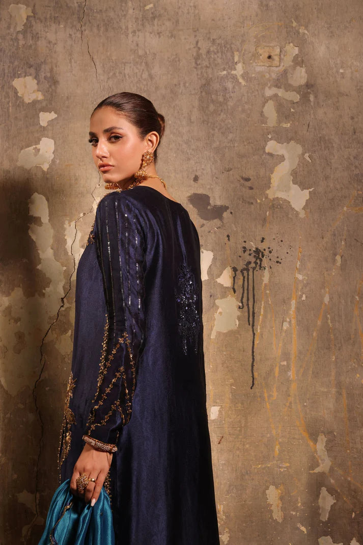 Wahaj M Khan | Banno Wedding Formals | Navy Slit Bano Silk