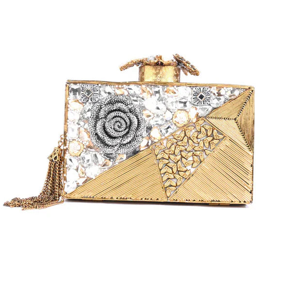 Floral Mono Gemstones Bridal Clutch - Stylez Hub