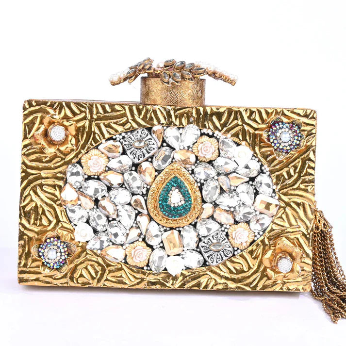 Floral Mono Gemstones Bridal Clutch - Stylez Hub