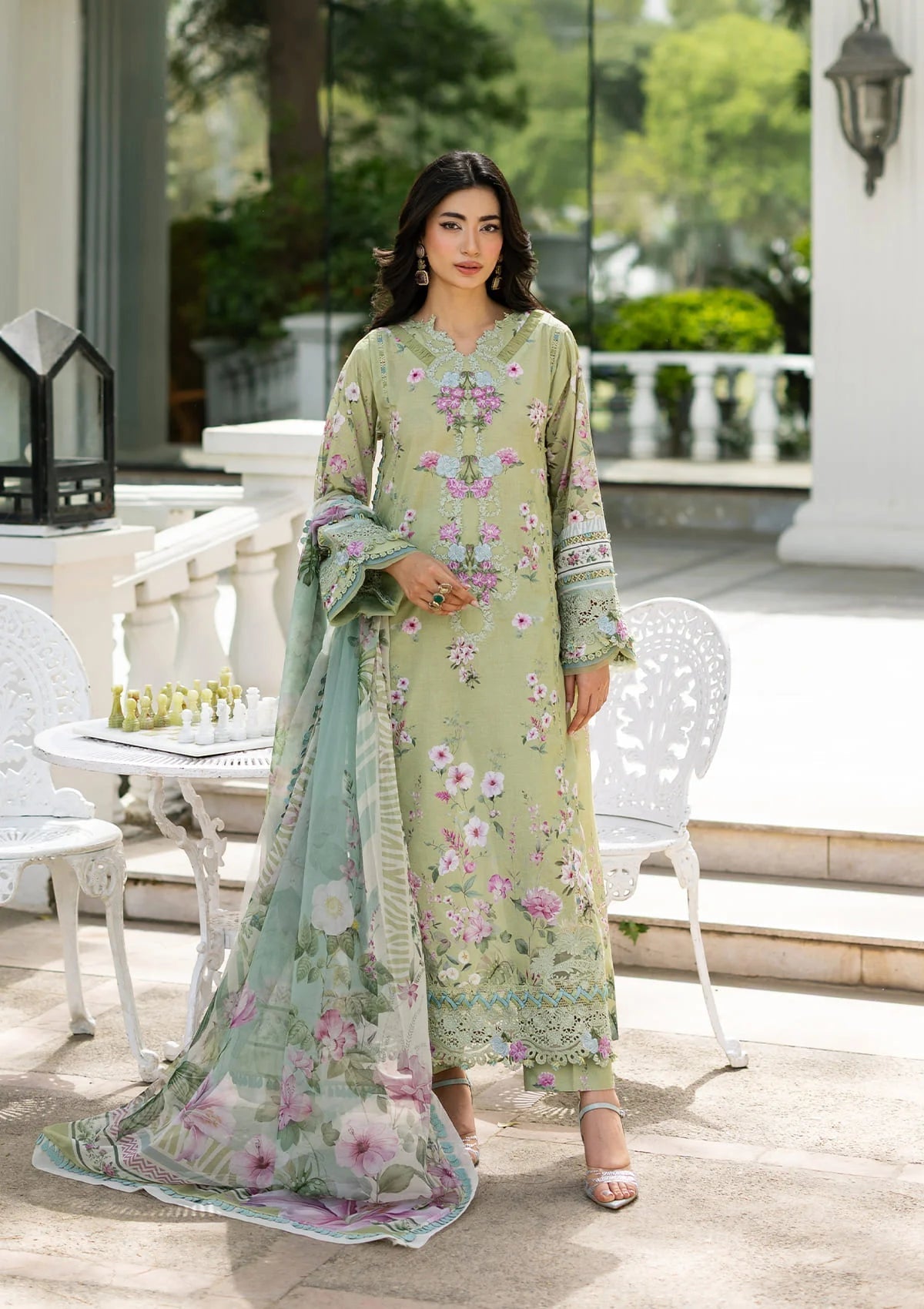 Elaf Premium | Signature Embroidered Lawn with Chiffon Collection 26 | ESG-6A JADE