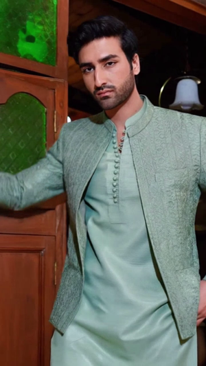 HK Fashion Mint Green Front Open Princecoat