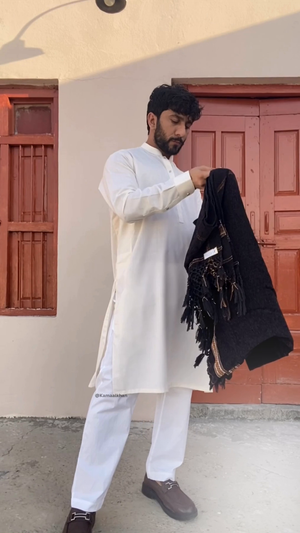 Kamaal Khan Velvet Soft Dhussa Shawl For Men - Black