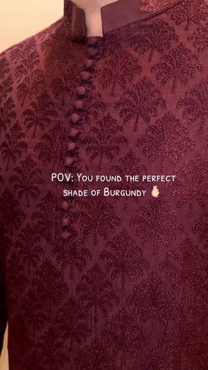 Muraqsh Miras - Maroon Raw Silk Embroidered Kurta Trouser - Men