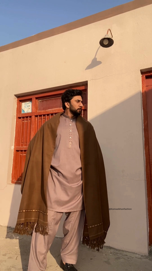 Kamaal Khan Dhussa Peshawari Shawl For Men - Brown