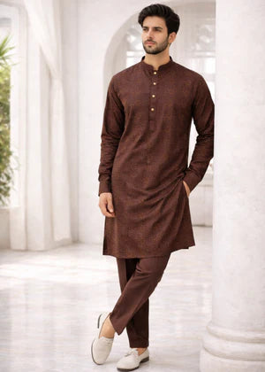 J Pardesi Zarrar Brown Embroidered Kurta Pajama