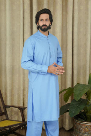 Maqsood Garments MEN'S SKY BLUE WASH'N WEAR KAMEEZ SHALWAR