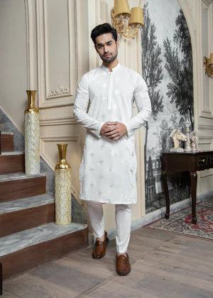 Shahjahan Off White Soft Cotton Embroidered Kurta Trouser