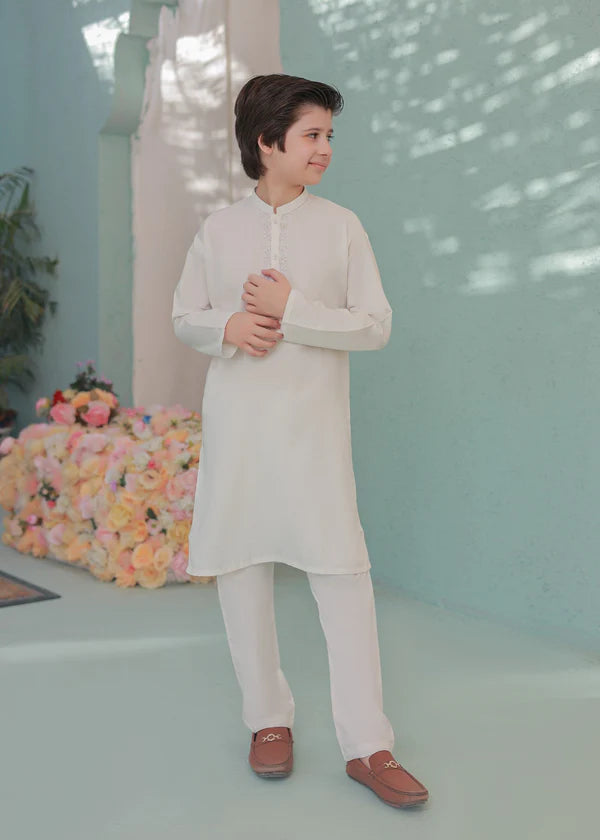 Smoke White Kurta Trouser - KE 009 - - KIDS CLUB