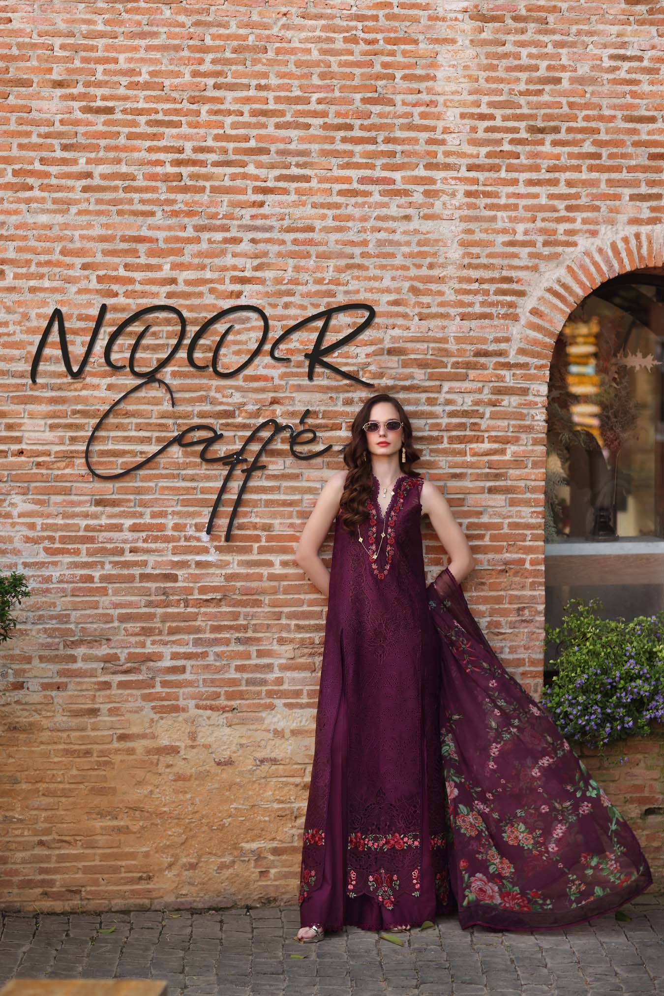 Noor by Saadia Asad | Luxury Eid Schiffli Laserkari 26 | D10 -Plum Royal