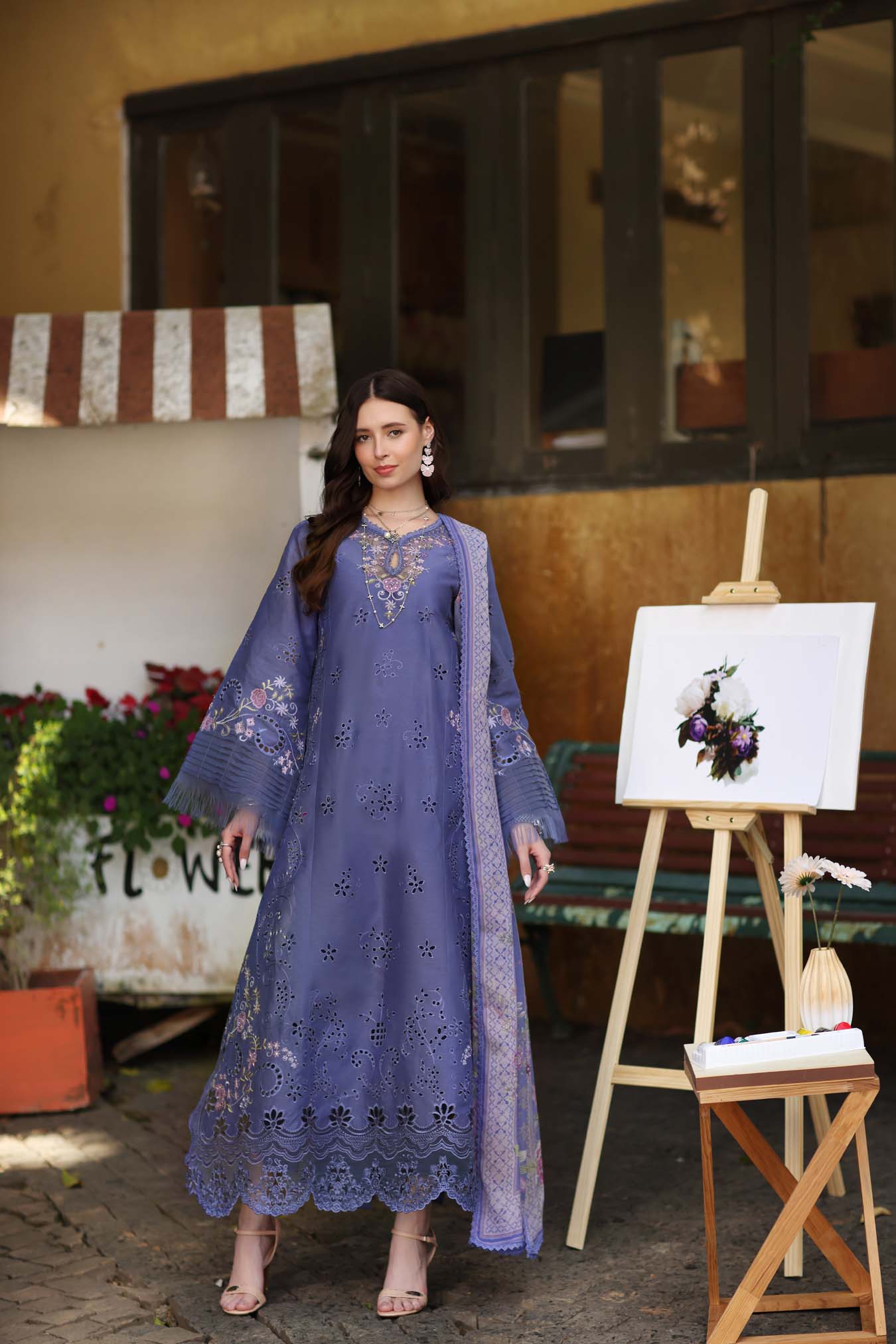 Noor by Saadia Asad | Luxury Eid Schiffli Laserkari 26 | D9 -Tropical indigo
