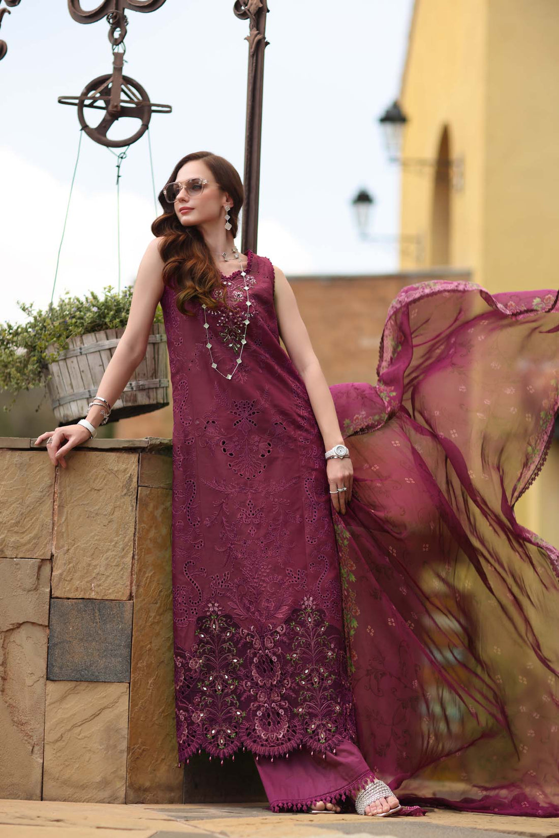 Noor by Saadia Asad | Luxury Eid Schiffli Laserkari 26 | D8 -Rasberry love