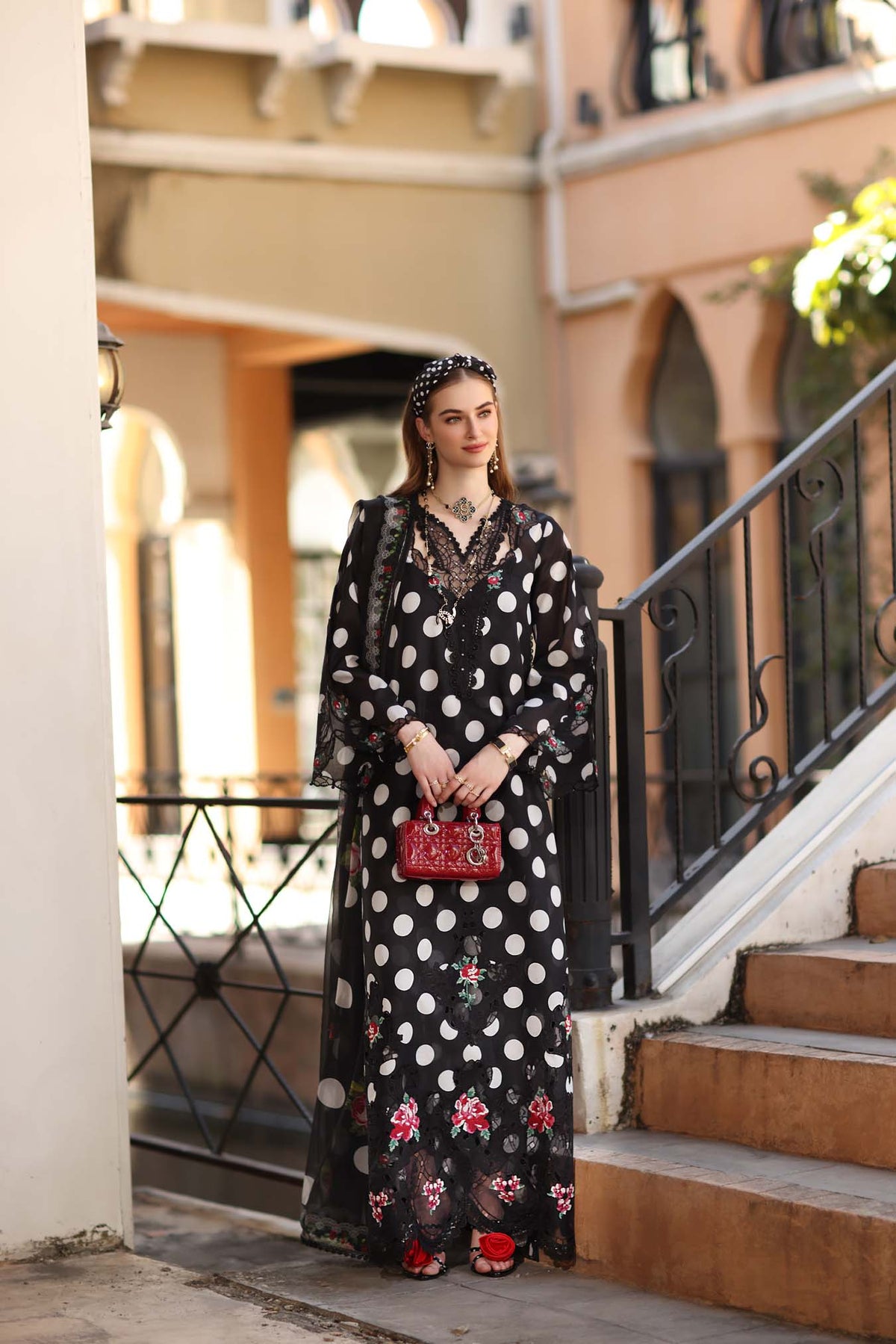 Noor by Saadia Asad | Eid Luxe Printkhaas 26 | D4 - A - Black Polka