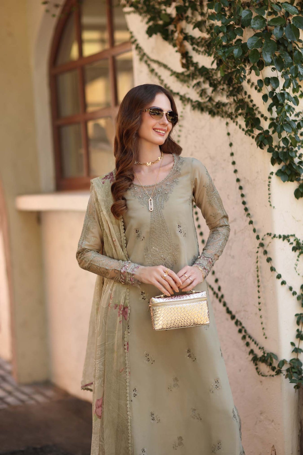 Noor by Saadia Asad | Luxe Chikankari 26 |D7 - B - Warm Gold Sage