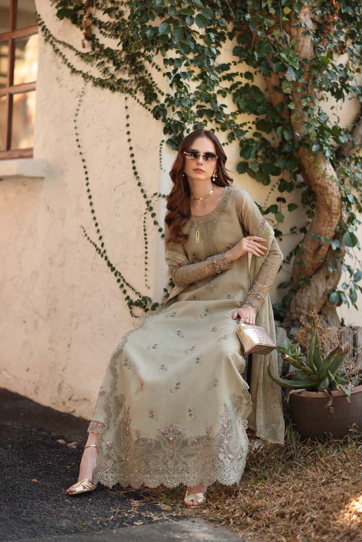 Noor by Saadia Asad | Luxe Chikankari 26 |D7 - B - Warm Gold Sage