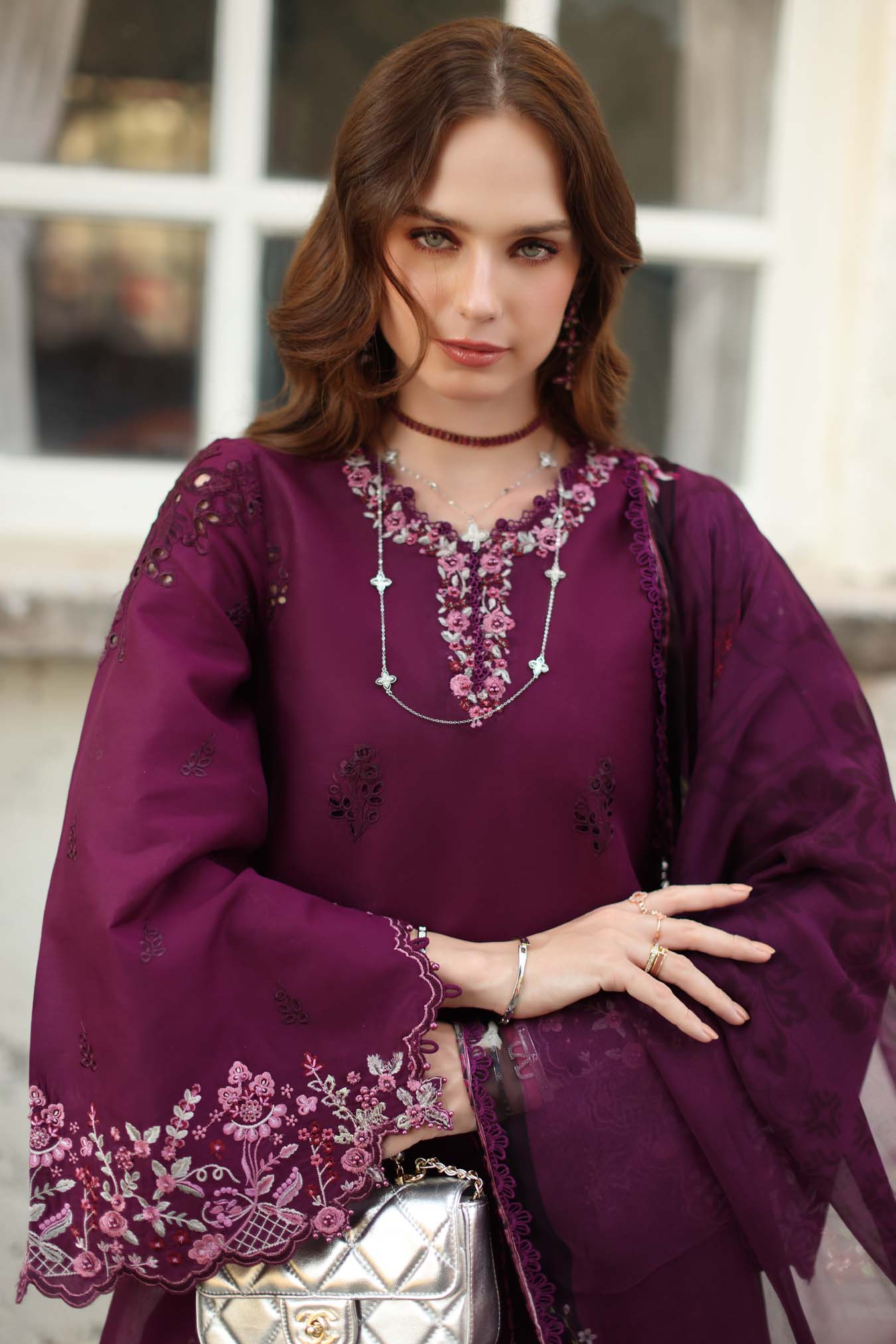 Noor by Saadia Asad | Luxe Chikankari 26 | D1 - A - plumberry
